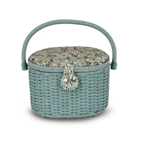 Dritz&reg; Soft Green Floral Small Oval Weaved Sewing Basket {1}