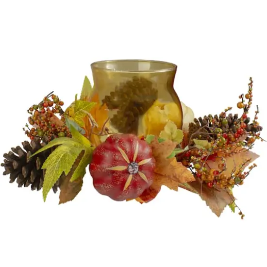 10" Pumpkin, Berry & Pinecone Tealight Candle Holder {4}