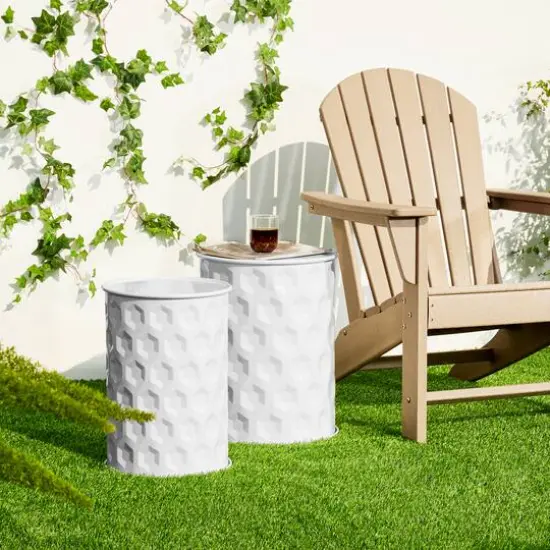 Glitzhome&reg; Multifunctional Embossed Honeycomb Texture Metal Garden Stool Set White {4}
