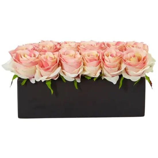6'' Light Pink Roses in Black Planter {1}