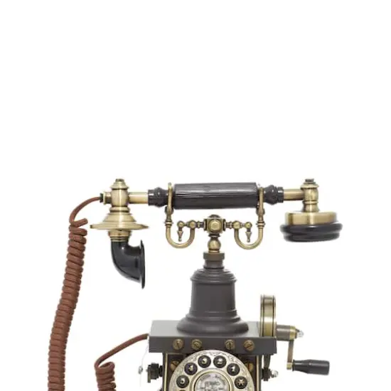 12" Black & Brass Vintage Antique Phone {5}