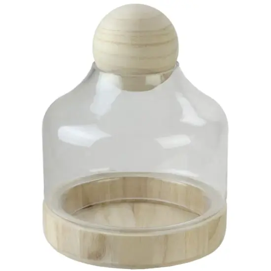 7" Transparent Glass Hurricane with Decorative Wooden Lid {1}