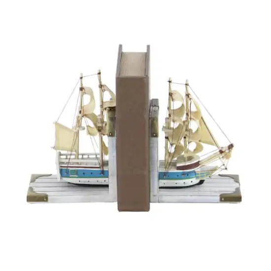 9" White Wood Coastal Sailboat Bookends, 2ct. {3}