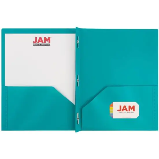 JAM Paper 9.5" x 11" Plastic 2 Pocket School POP Folders with Clasps, 6ct. Teal Blue {5}