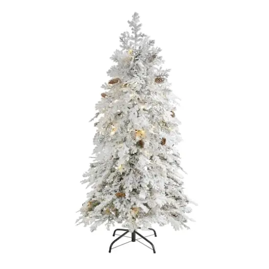 5ft. Pre-Lit Flocked Montana Down Swept Spruce Artificial Christmas Tree with Clear LED Lights {1}