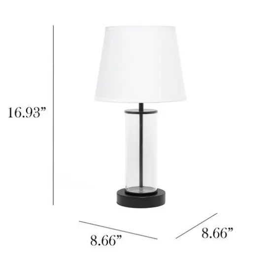 Simple Designs 17" Encased Metal & Clear Glass Table Lamp White/Black {4}