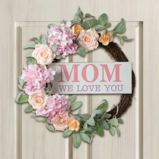 Glitzhome&reg; 22" Mother's Day Floral Wreath {3}