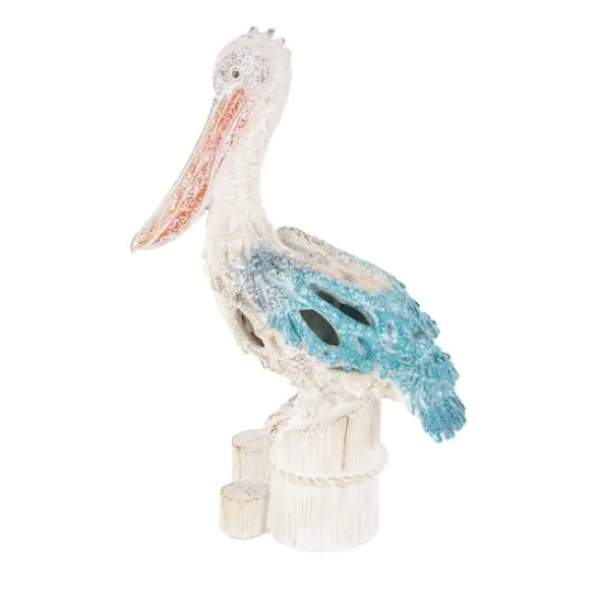 13.25" Pelican Textured Decorative Sculpture with Feathers & Round Blocks Blue {3}