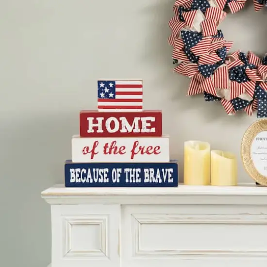 Glitzhome&reg; 8.5" Wooden Patriotic Sign Table D&eacute;cor {4}