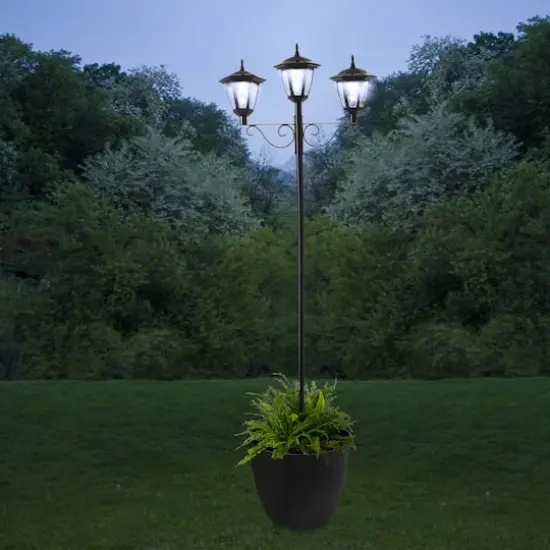 Glitzhome&reg; 6ft. Solar Three Head Street Light with Planter Pot {3}