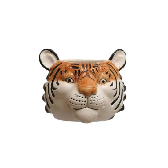 Hello Honey&reg; 6" Round Ceramic Tiger Head Planter {3}