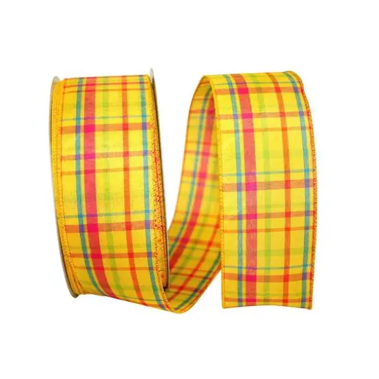 Reliant 2.5" x 50yd. Breezeway Plaid Wired Ribbon Yellow {1}
