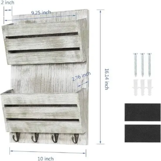 NEX™ 16" Olive Green Wood Wall-Mounted Mail & Key Holder Organizer with 4 Key Hooks {3}