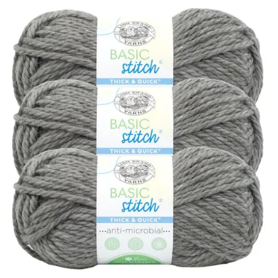3 Pack Lion Brand&reg; Basic Stitch Antimicrobial Thick & Quick Yarn Smoke {1}