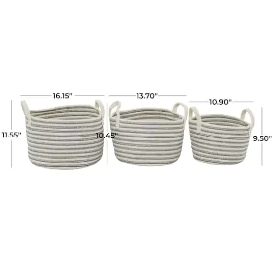 Gray Cotton Handmade Storage Basket with Handles Set of 3 12", 10", 10" {6}