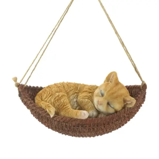 7" Napping Cat on Hammock Figurine {1}