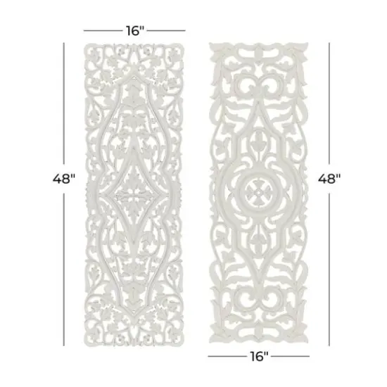 Set of 2 White Mango Wood Farmhouse Abstract Wall Decor, 16" x 48" {8}
