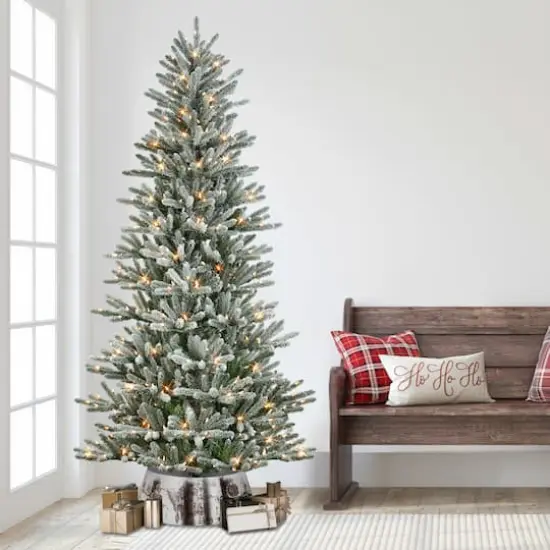 7.5ft. Pre-Lit Flocked Franklin Fir Artificial Christmas Tree, Clear LED Lights {4}