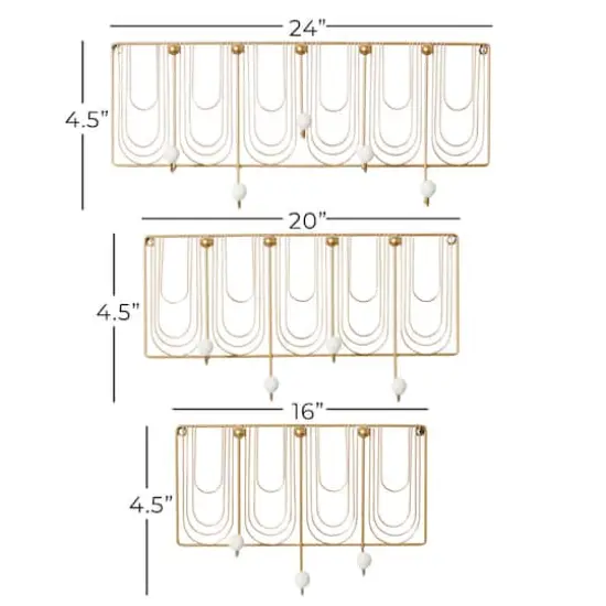 Set of 3 Gold Metal Glam Wall Hook, 16", 20", 24" {8}