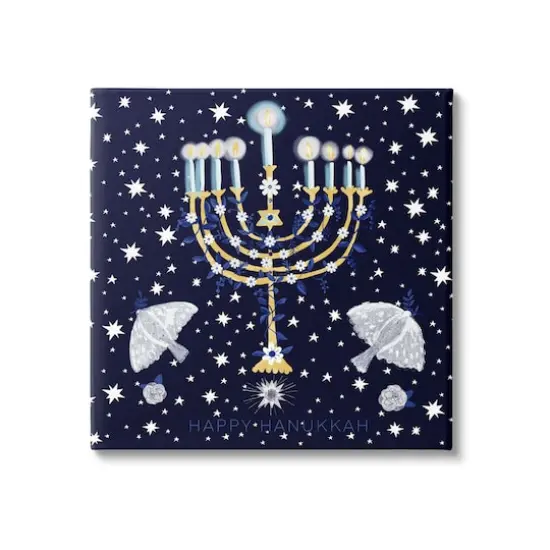 Stupell Industries Happy Hanukkah Starry Menorah Canvas Wall Art {1}
