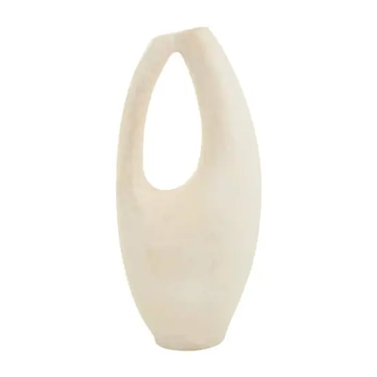 18" Beige Paper Mache Abstract Curved Vase with Handle {5}