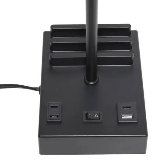 Simple Designs 15.3" Table Lamp with 2 USB Ports & Charging Outlet Black Base/Beige Shade {14}