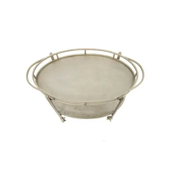 Hello Honey&reg; 30" Beige 2-Tier Metal Bar Cart With Locking Caster Wheels {5}