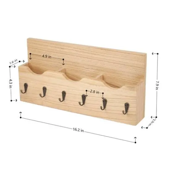 NEX™ Brown Wall Mounted Mail Holder & Organizer with 6 Key Hooks {3}