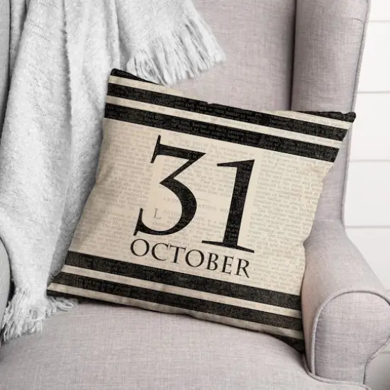 Halloween Date Newspaper Throw Pillow {3}