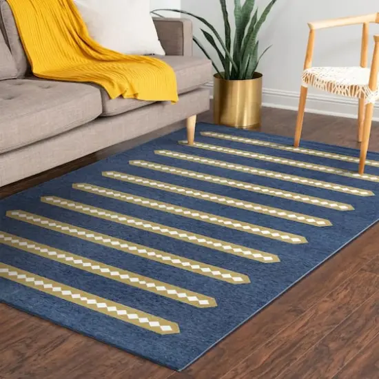 My Magic Carpet Dash & Dot Washable Rug Indigo Camel {3}