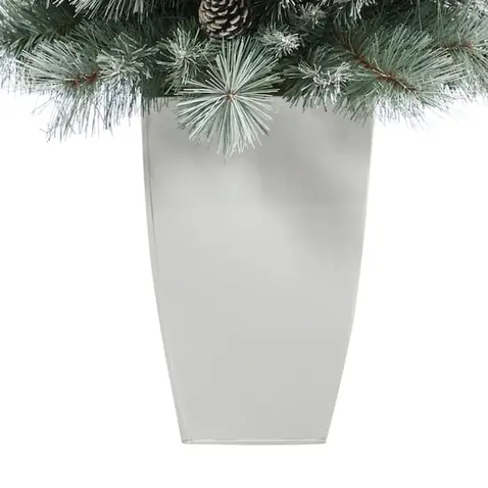 3.5ft. Pre-Lit Frosted British Columbia Mountain Pine Artificial Christmas Tree in White Planter, Clear Lights {7}