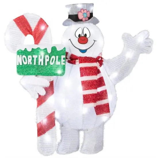 28" 3D Holiday Lighted Frosty with Candy Cane Tinsel Sculpture {1}
