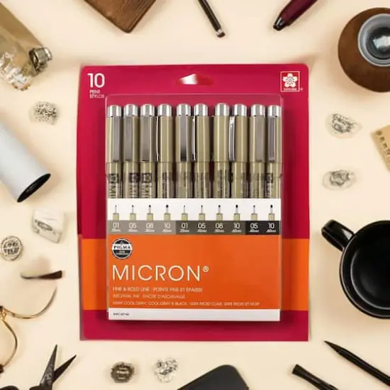 Pigma® Micron™ Black & Gray 10 Piece Fine & Bold Line Pen Set {1}