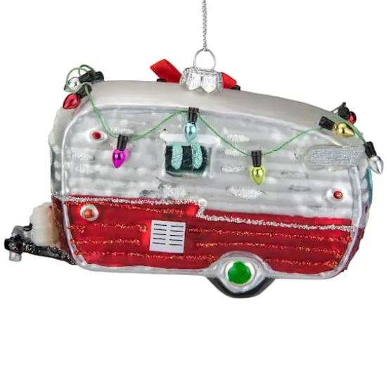 Red & White Vintage Camper Glass Ornament {4}