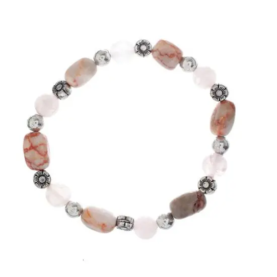 John Bead Pink Zebra Jasper & Rose Quartz Stretch Bracelet {1}