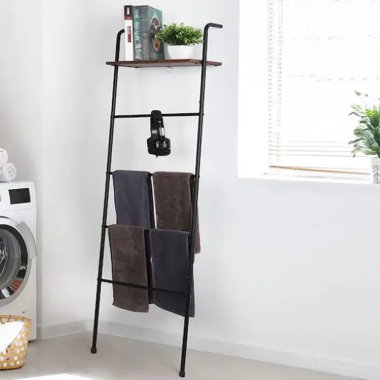 NEX&trade; 5-Tier Black Ladder Towel & Blanket Holder Rack {3}