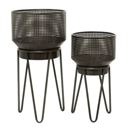 Black Metal Modern Planter Set {7}