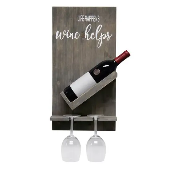 Elegant Designs Wall Mounted Wine Bottle Shelf & Glass Holder Rustic Gray {6}