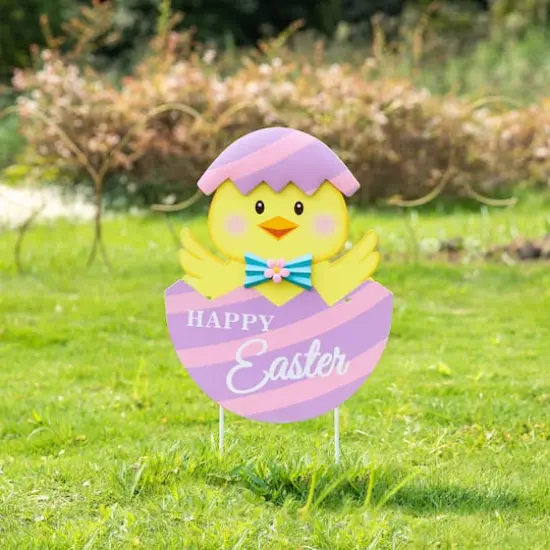 Glitzhome&reg; 24" Easter Metal Chick Egg Yard Stake {3}