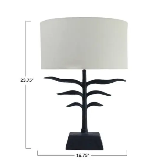 Hello Honey® 24" Black and Natural Leaf Shaped Table Lamp with Fabric Shade {7}