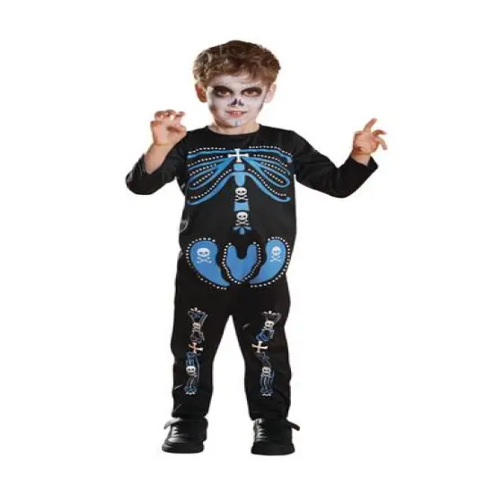 Small Black & Blue 1-Piece Skeleton Boy's Costume {1}