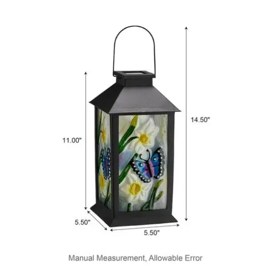Glitzhome&reg; 11" Glass with Butterfly & Flower Pattern Solar Powered Hanging Lanterns, 2ct. {9}