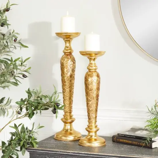 Gold Traditional Candle Holder Set {9}