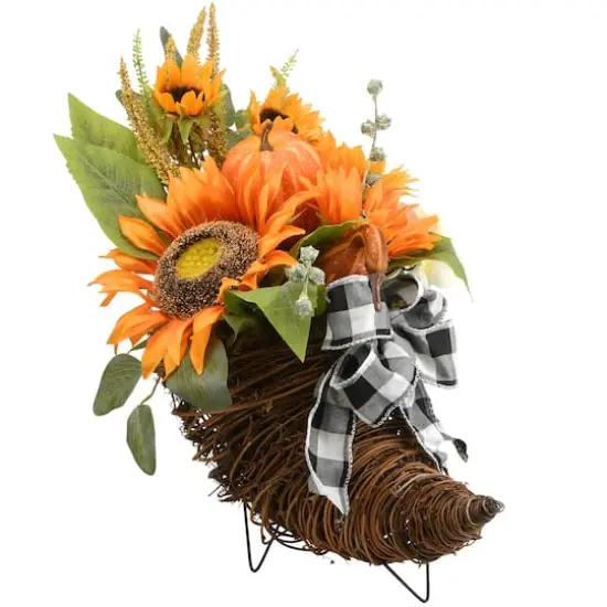 20" Harvest Sunflower Cornucopia Centerpiece {7}