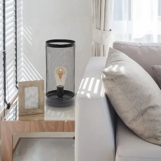 Simple Designs 13" Mesh Cylindrical Steel Table Lamp Black {6}