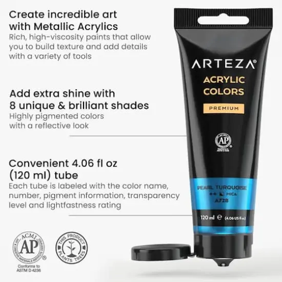 Arteza&reg; Classic Elements Metallic Acrylic Paint Set {4}