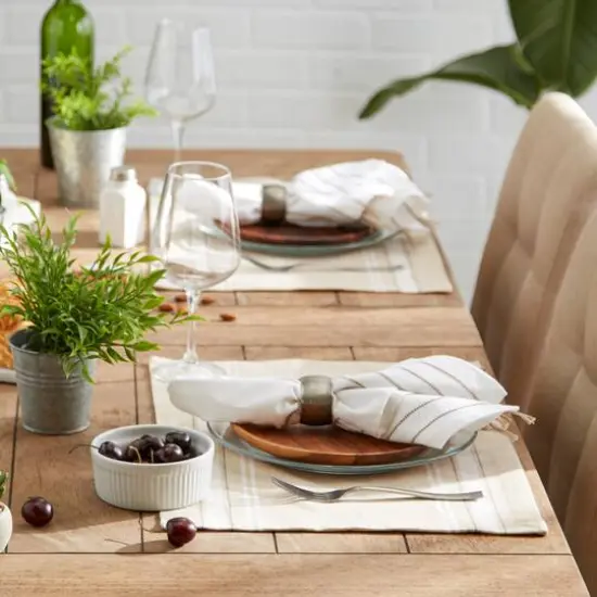 DII&reg; French Stripe Placemats, 6ct. White and Taupe {9}