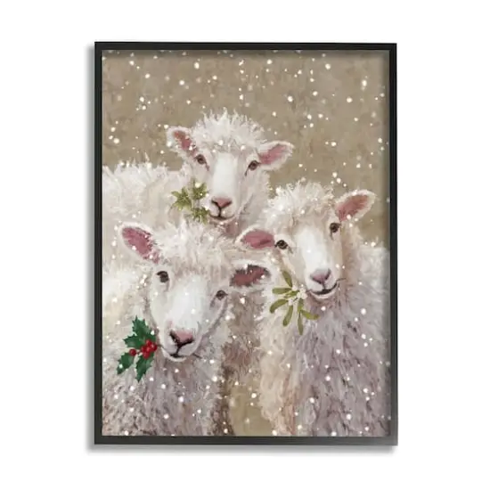 Stupell Industries Winter Sheep Trio Farm Animals Framed Giclee Art Black {1}