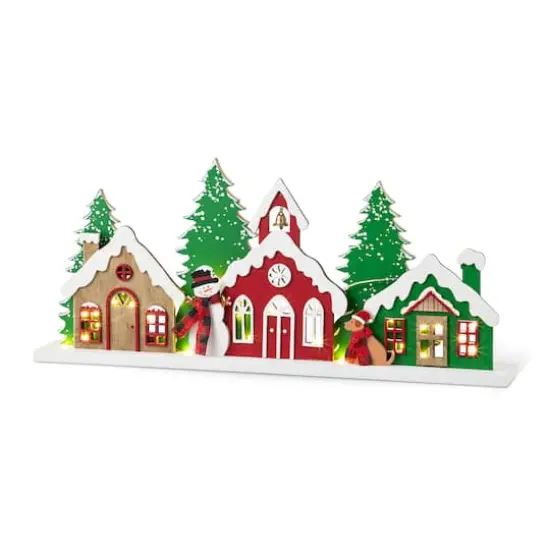 Glitzhome® 20" Lighted Wooden Christmas Villages Table Decor {1}