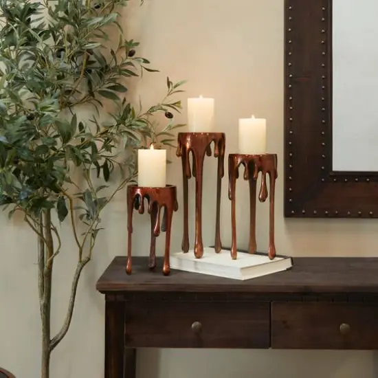 Copper Metal Pillar Candle Holder with Dripping Legs Set {8}